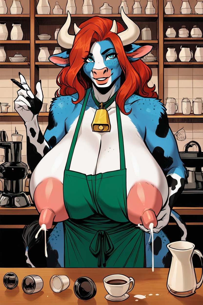 Cleavage, Coffee Mug, Apron Only Furry AI Porn