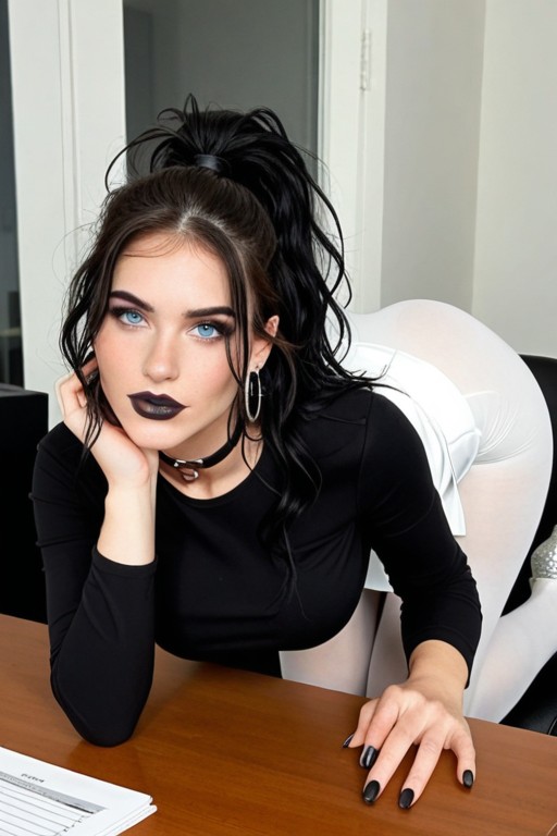 Biege Pantyhose, Long Length Hair, Black Choker AI黃片