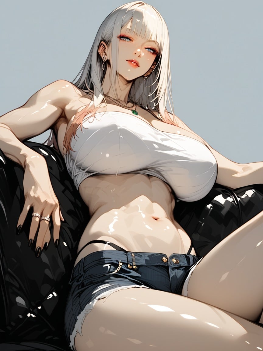 Women Never Tie Their Hair, Woman Eating A Big Chocolate Ice Cream Sweets Picked With Her Fingers, Woman With Legs Crossed Porno IA Hentai