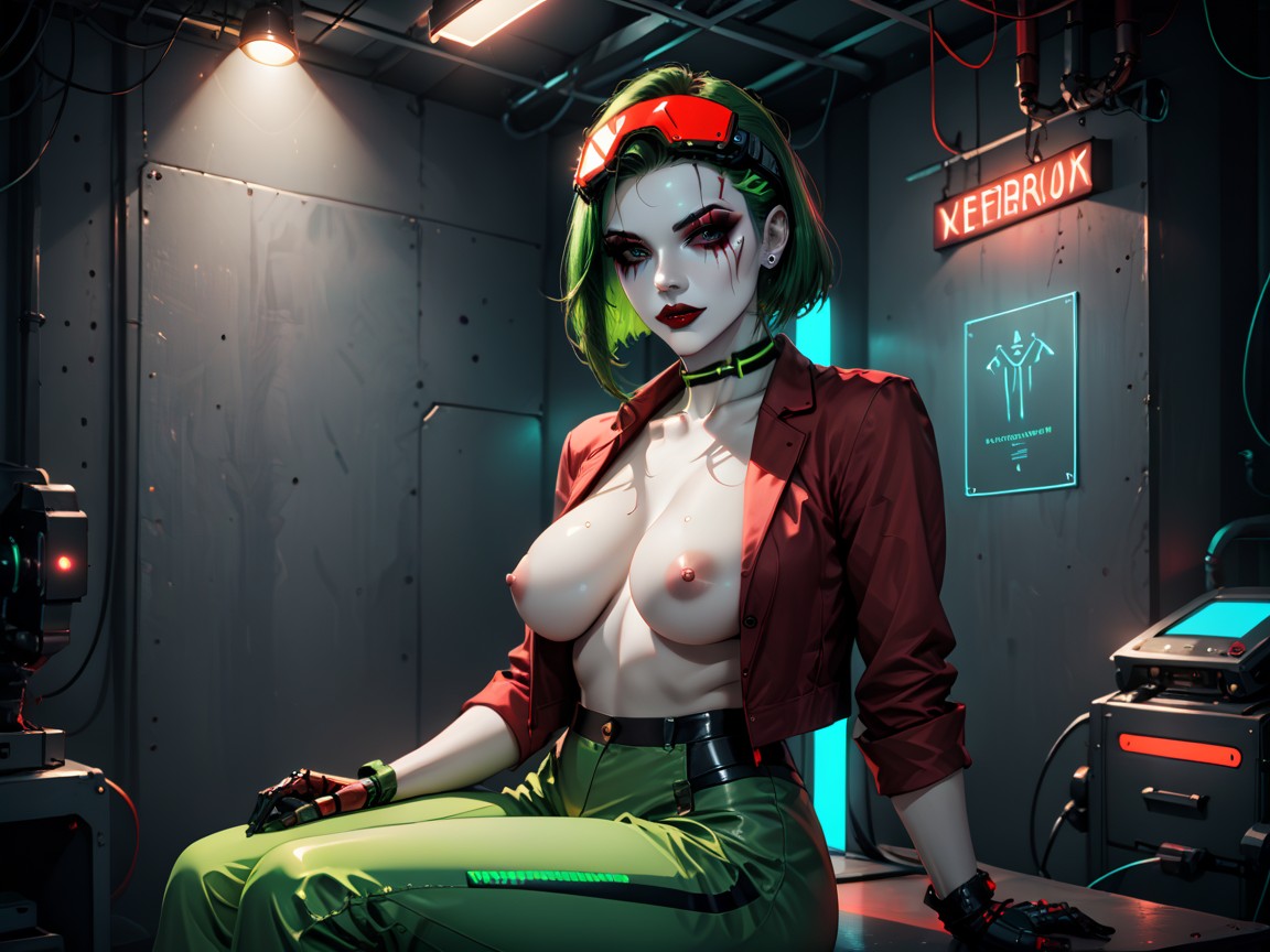 Using Welding Tools, Excessive Cables, Exposed Breasts Hentai IA