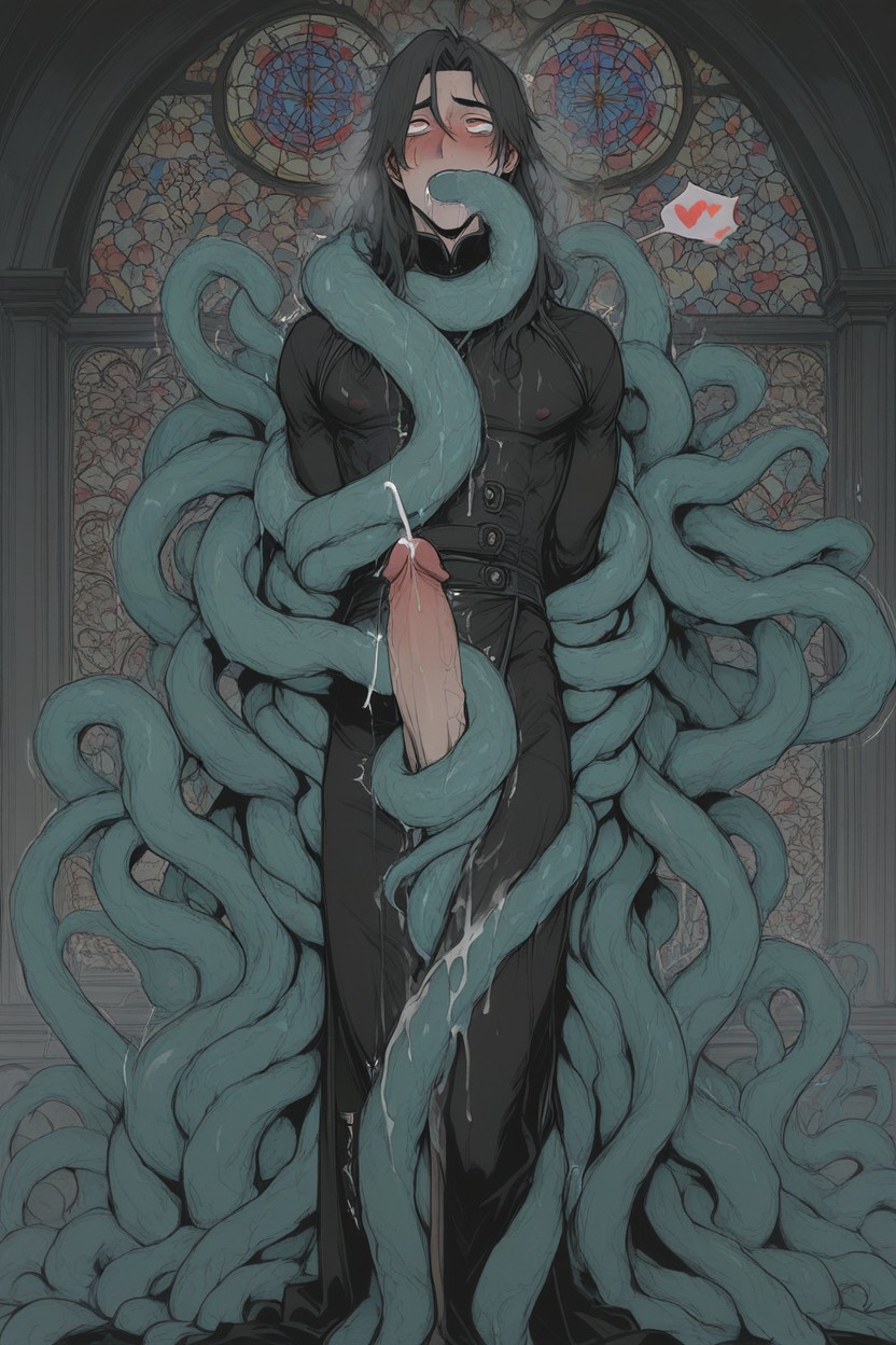 Barely Stands On His Feet, Tentacles Doing Milking, Handsome AI Gay Porn