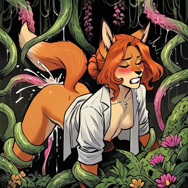 Clenched Teeth, Arms Spread, Fox Furry AI Porn