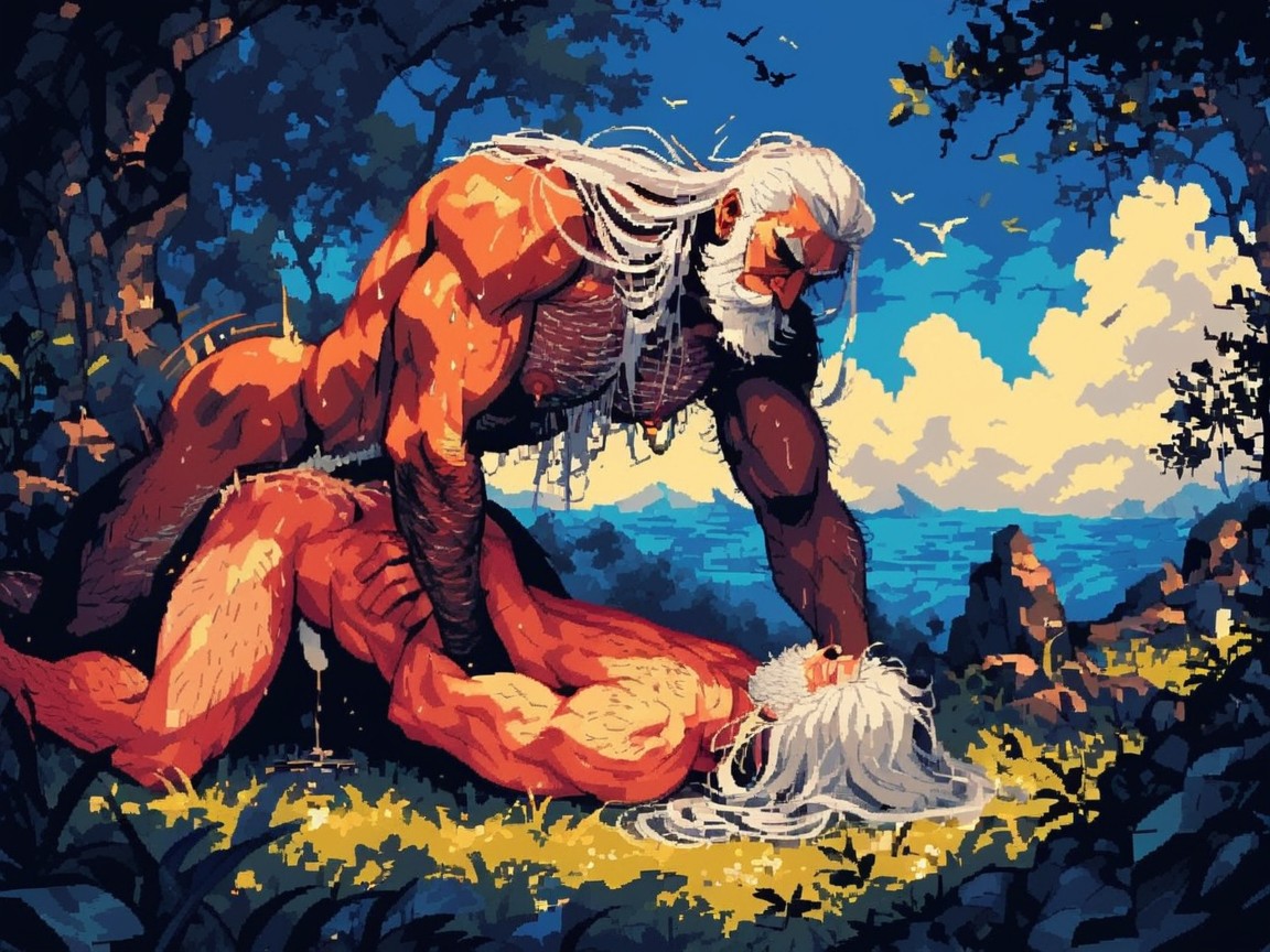 Grey Hair, 濃い茶色の肌, Shoulders On Ground ゲイAIポルノ