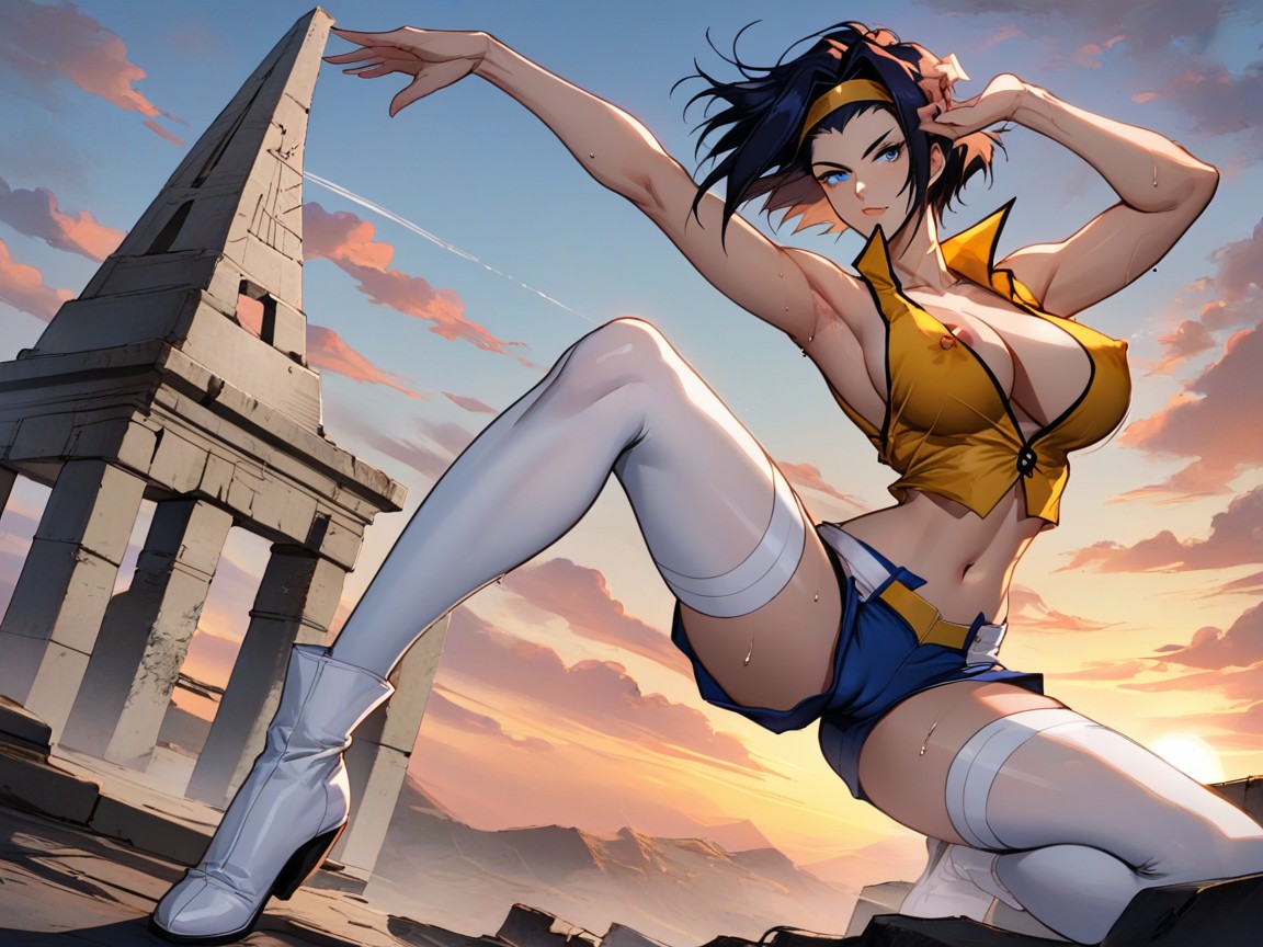 Wet Sleeveless T Shirt, Beautiful Face, Wasp Waist AI Porn