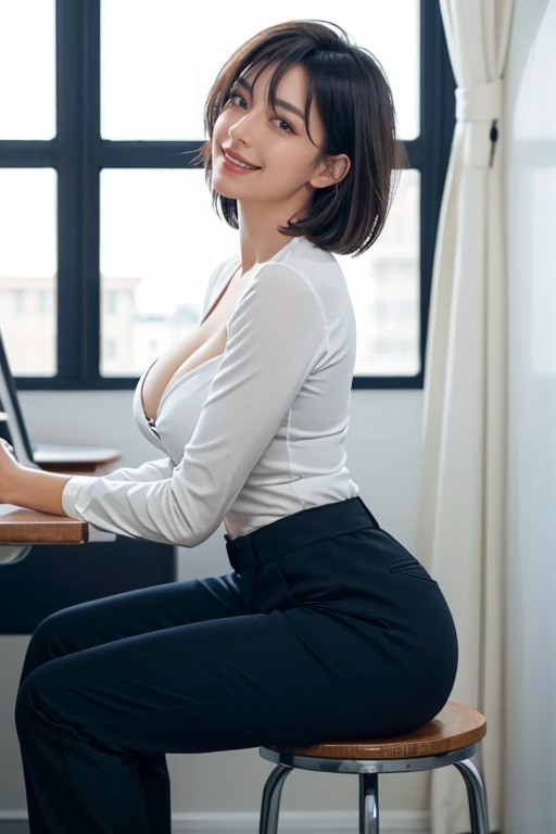 Office, Head Arched Back, Glass Lips AI Porn