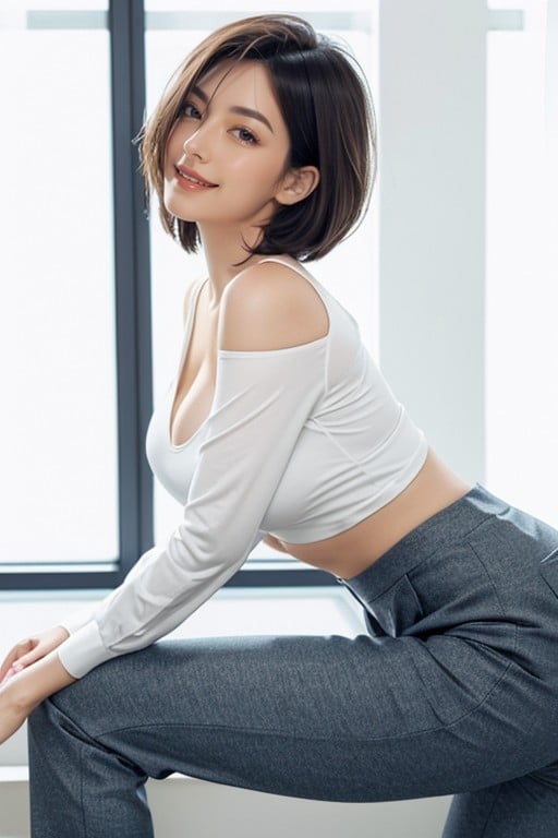 Legs Together, Hair Strands, Tight Bulging Office Pants Porno IA