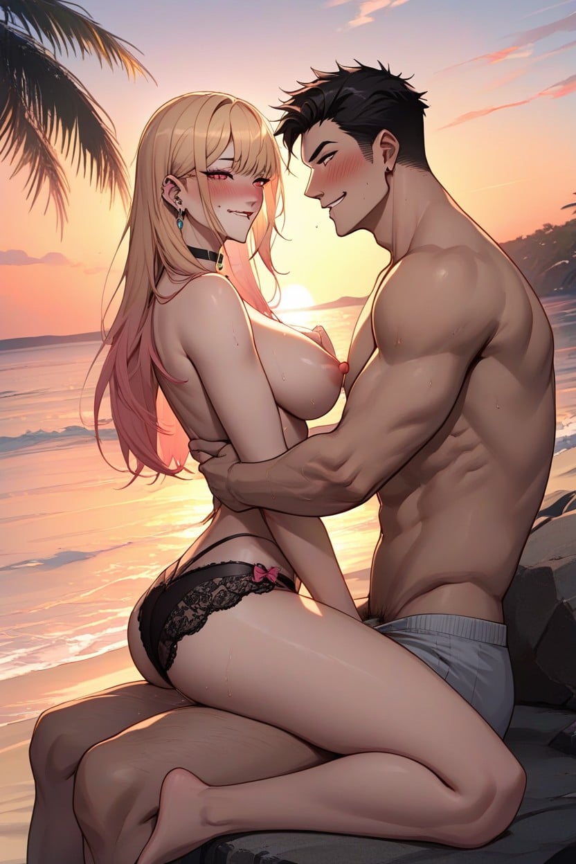 Sitting On Top Of A Guy, Choker, Sunset Hentai AI Porn