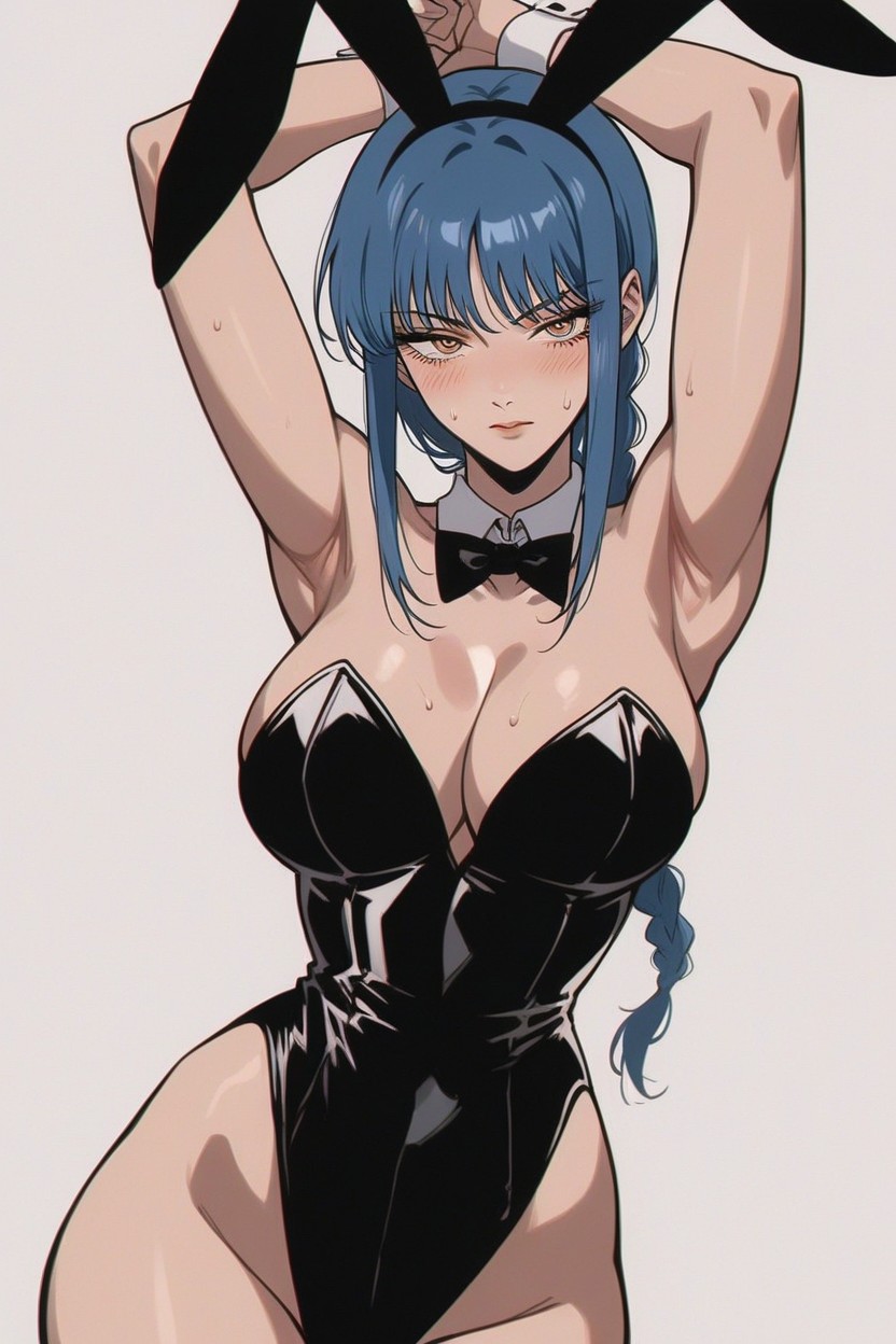 Blue Hair, Looking At Viewer, Black Bunny Costume Hentai AI Porn