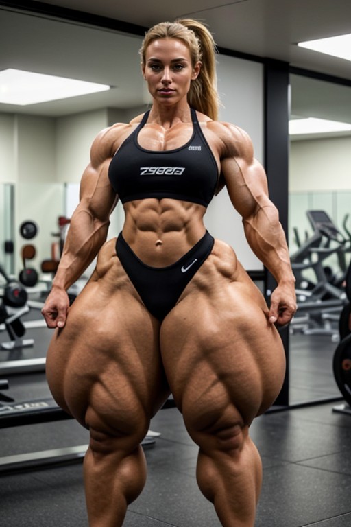 Hyper Massive Muscle Thights, Ponytail, Flexed Legs AI Porn
