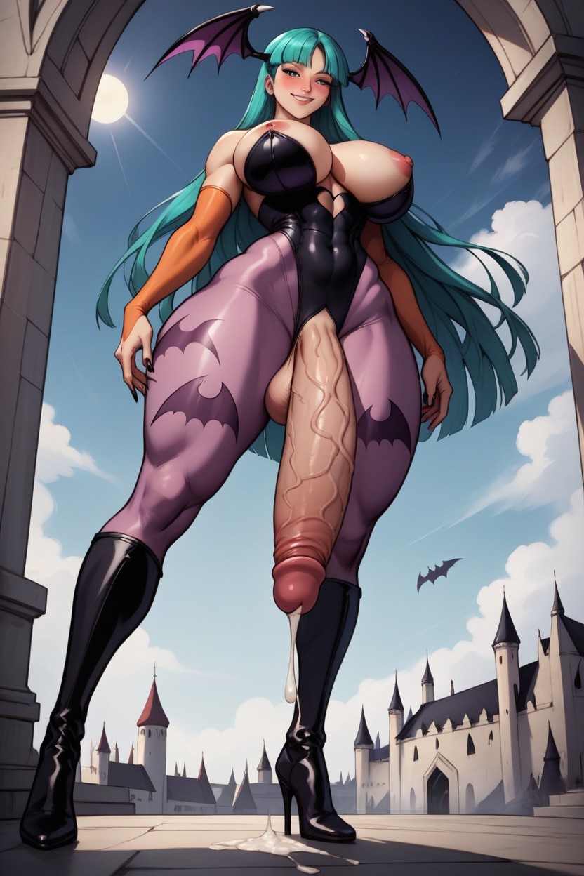Blushing, Strapless Leotard, Purple Pants Hentai IA