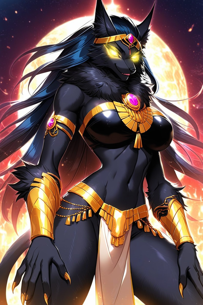 Volcano Castle, Vibrant, Sphinx Pose Furry AI Porn