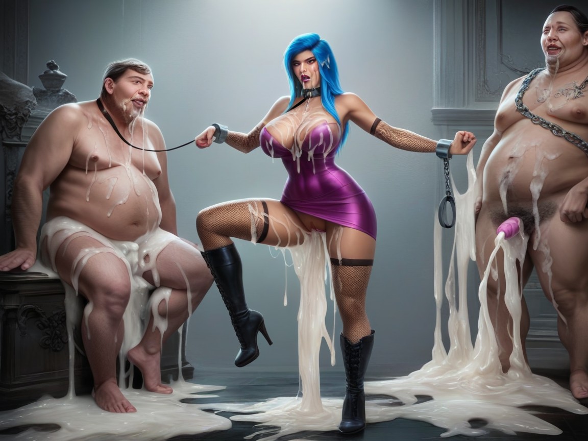Under Woman, Multiple Excessive Cumshots, Arms Shackled AI Porn