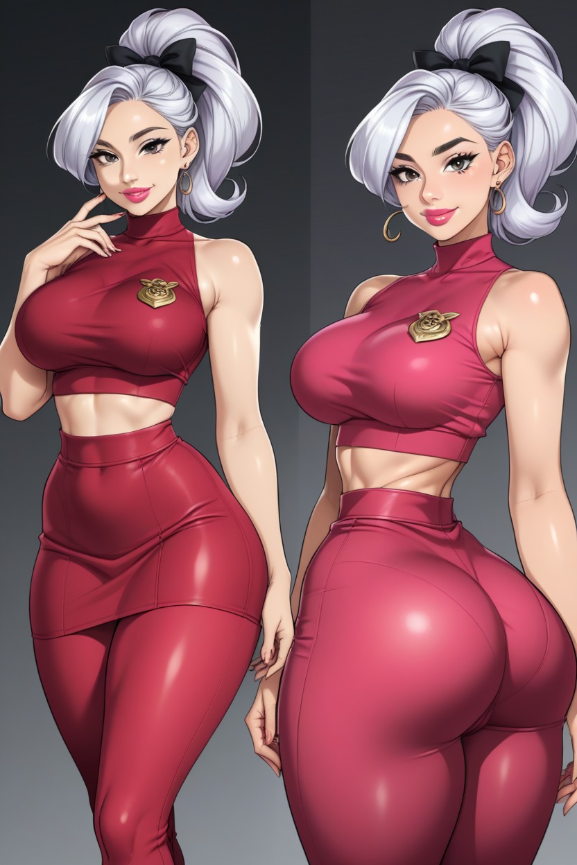 Leggings Under Skirt, Light White Hair, Shiny Hair AI Porn