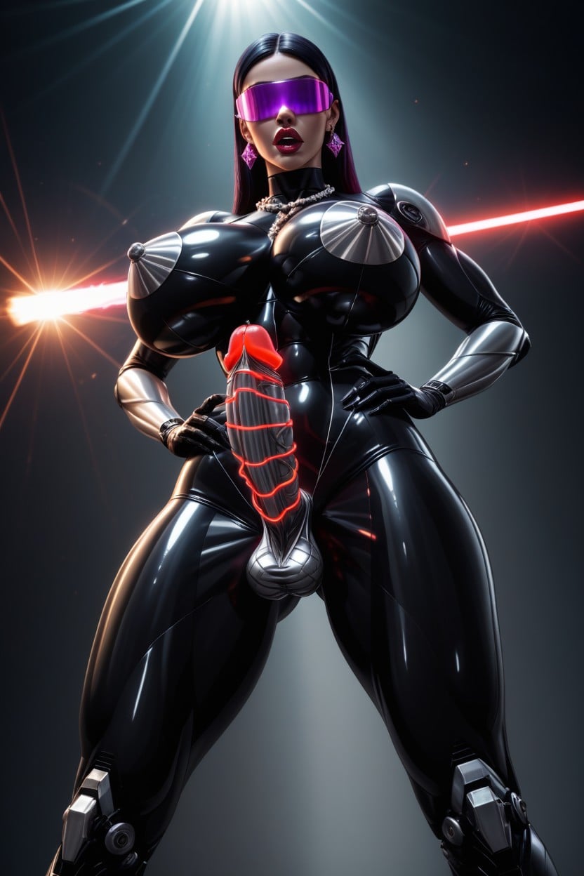 Clear Visor, Metallic Breasts, Laser Beams Coming Out Of Nipples AI Porn