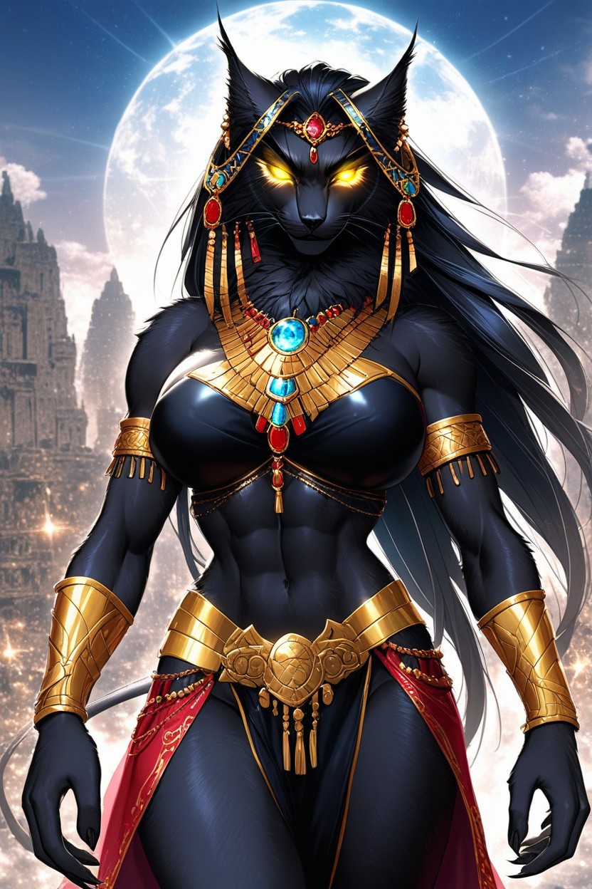 Transforming Into A Sphinx, Gold Crown, Smile Furry AI Porn