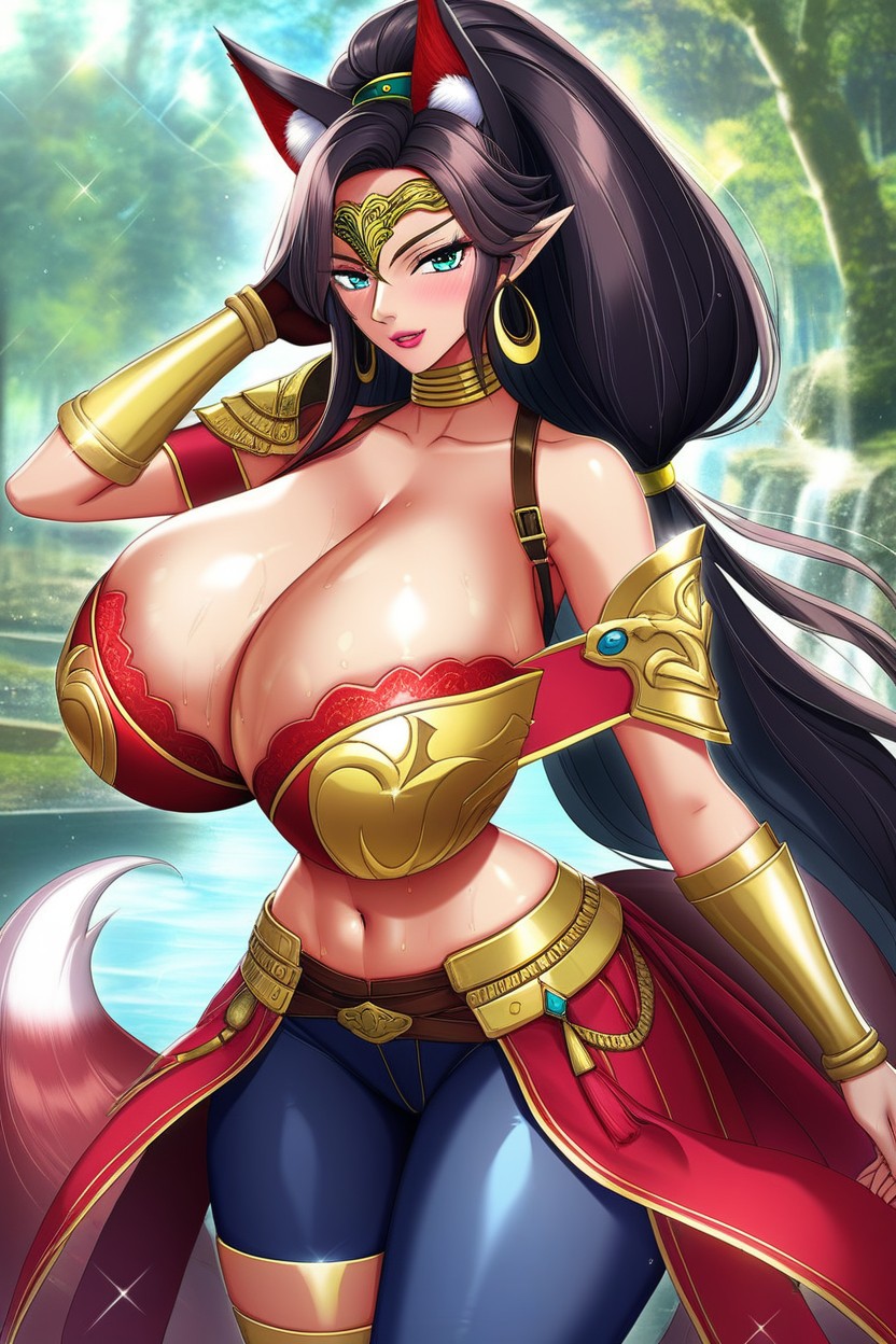 Shoulder Armor, Green Thong, Gold Cuirass Armor On Chest Hentai AI Porn
