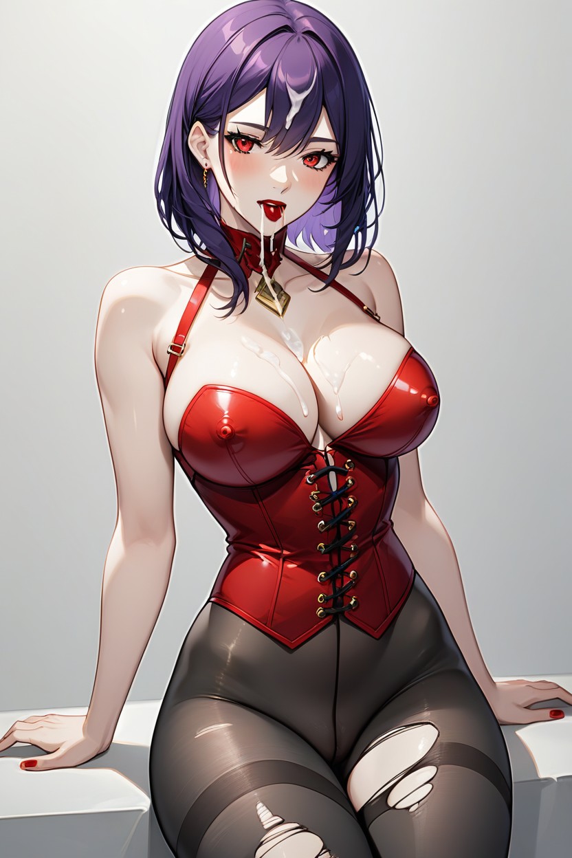 18+, A Breathtaking Goth Nympho With Vibrant Purple Hair And A Body Made For Sin Stands Before You, Her Fingers Digging In Slightly AI Porn