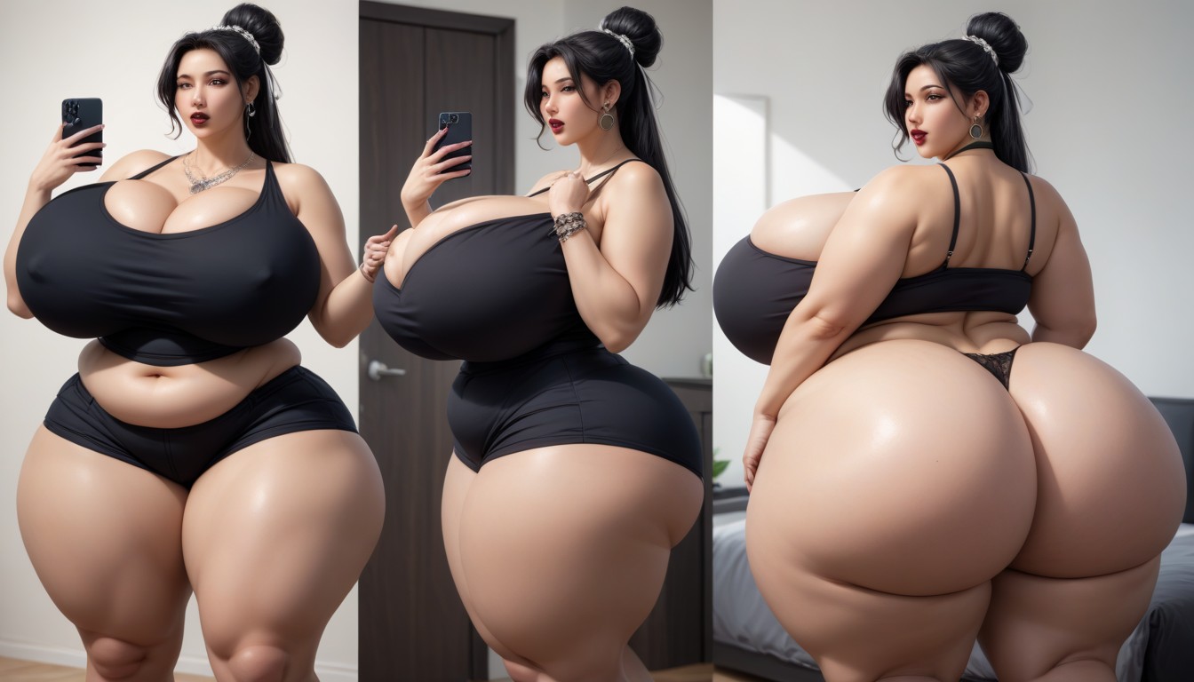 Múltiples Vistas, Muslos Gruesos, Hyper Fat Thick Curvy Fuller Figured Asian American College Woman Porno BBW IA