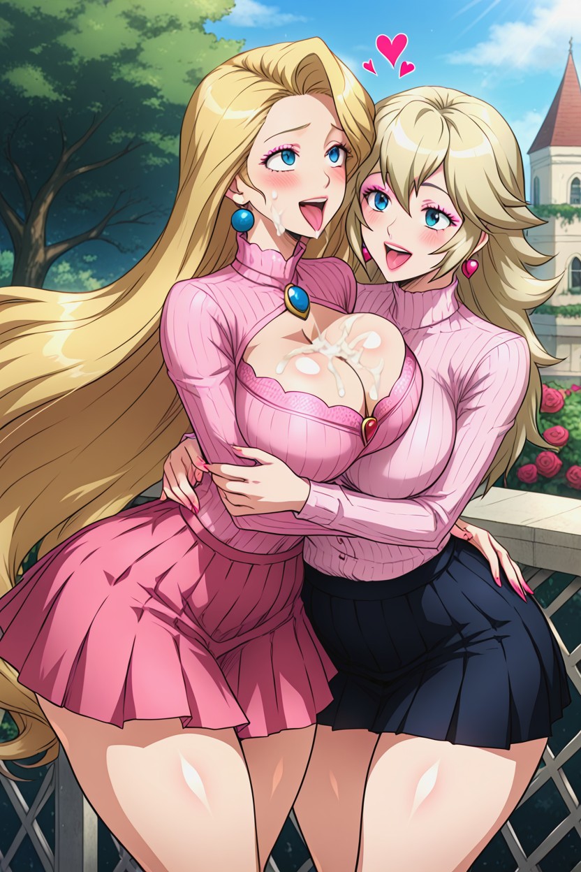 Hands On Breasts, Standing, Very Wide Hips AI Porn