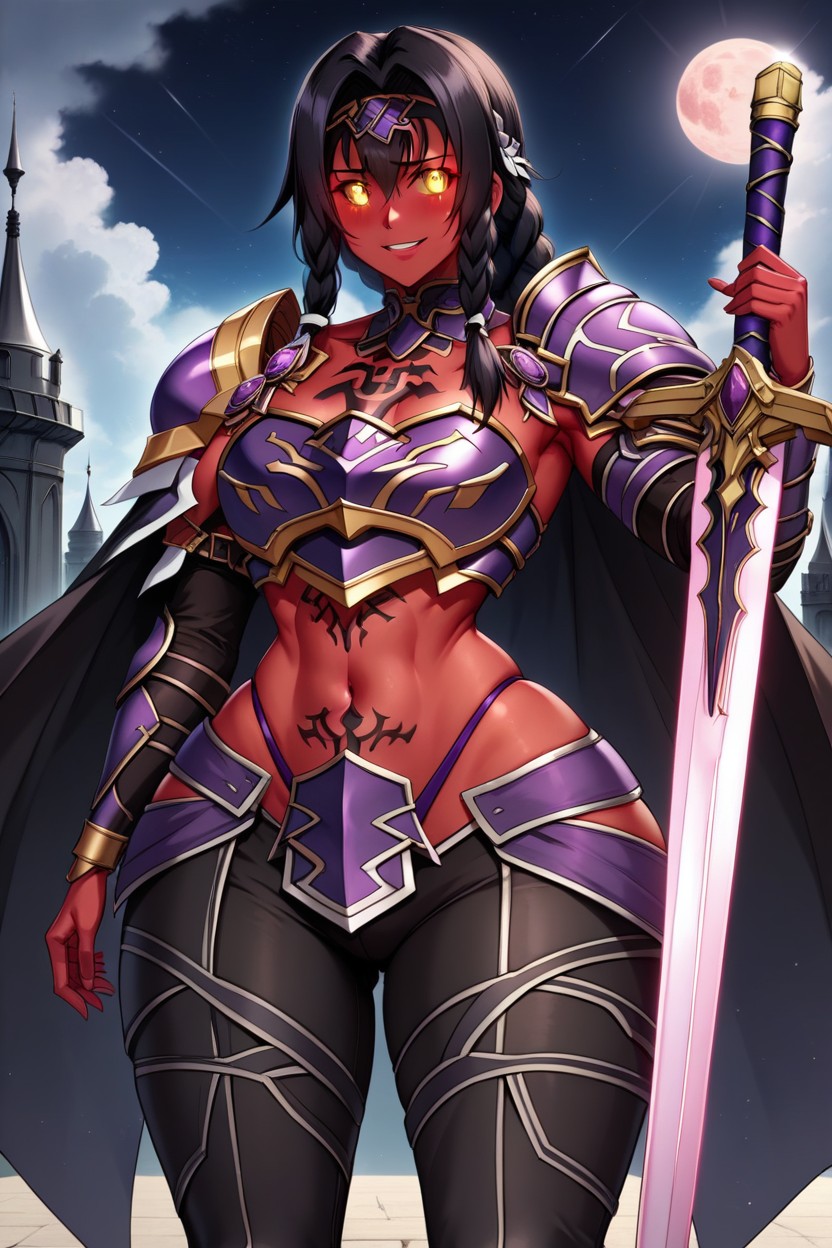 Black Arm Sleeves With Gold Embroidery, Alice Synthesis Thirty From Sword Art Onine Alicization, Leg Armor Hentai AI Porn