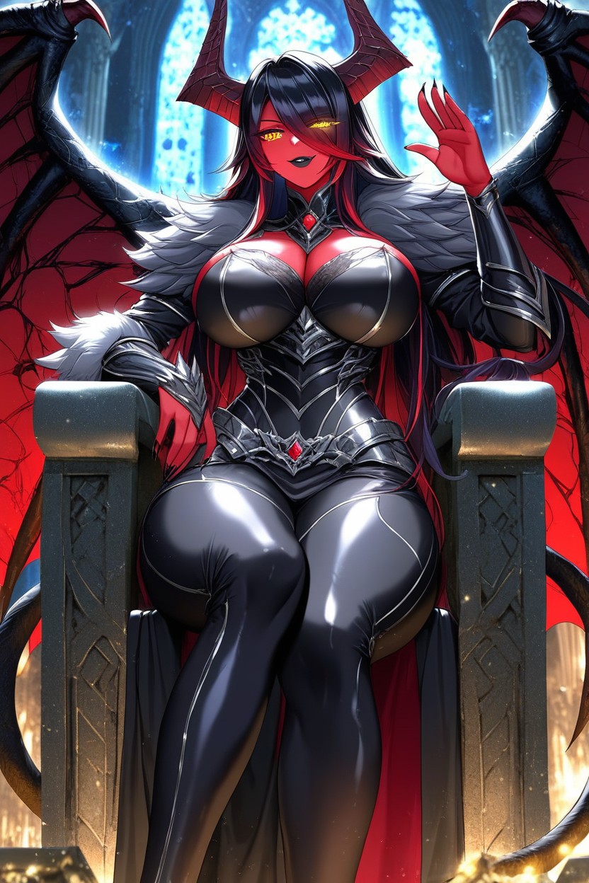 Multi Colored Hair, Sitting Cross Legged, Fluffy Black Fur On Arms AI Porn