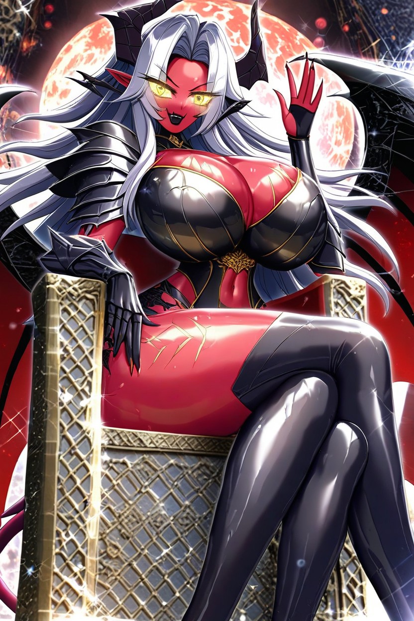 Hyper Breasts, Black Armor Boots With Gold, Fluffy Black Fur On Neck AI Porn