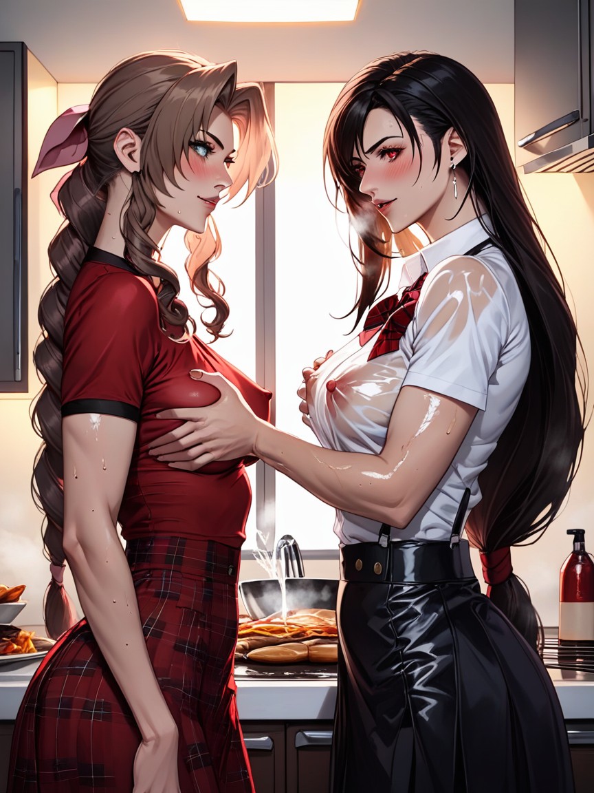 Oiled Skin, Massive Eyes, Looking At Each Other Hentai AI Porn