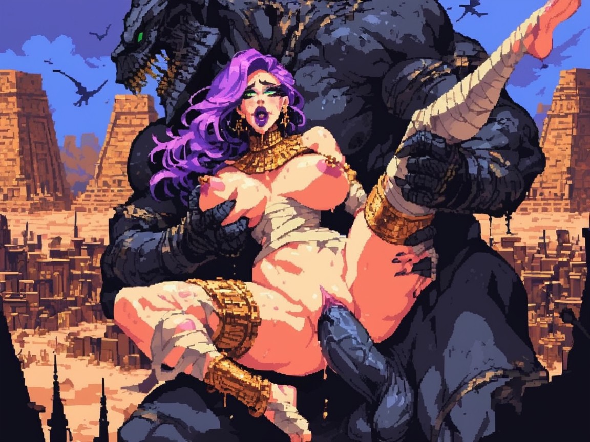 Waist Shot, Enormous Muscular Gold Mummy, Vaginal Penetration AI Porn