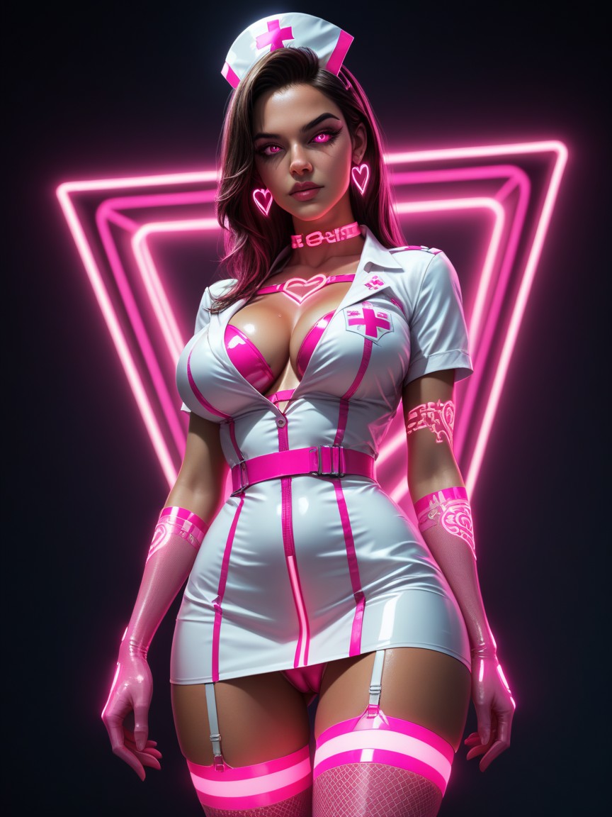 Neon Writing Mask Glowing, Pink Neon Garter Belt Glowing, Nurse AI Porn