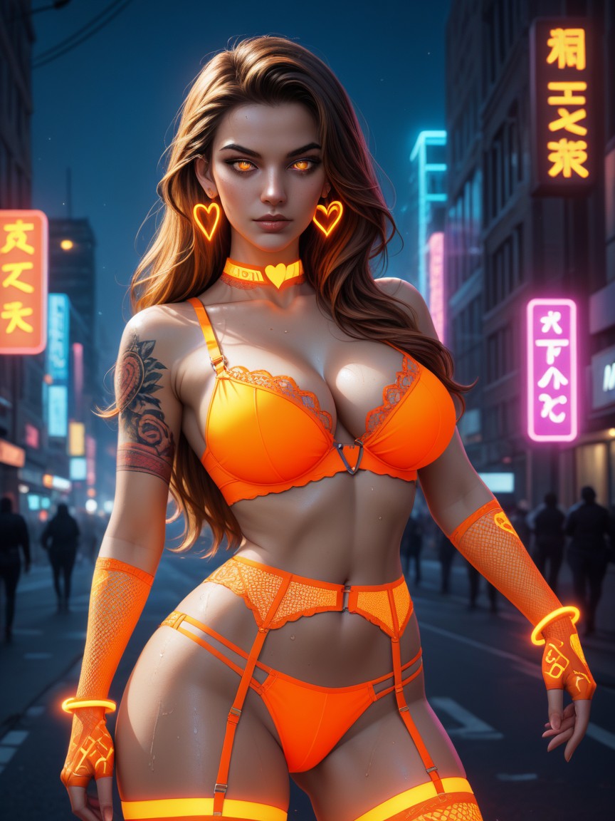 Neon, Perfect Tits, Neon Orange Bracelet AI Porn