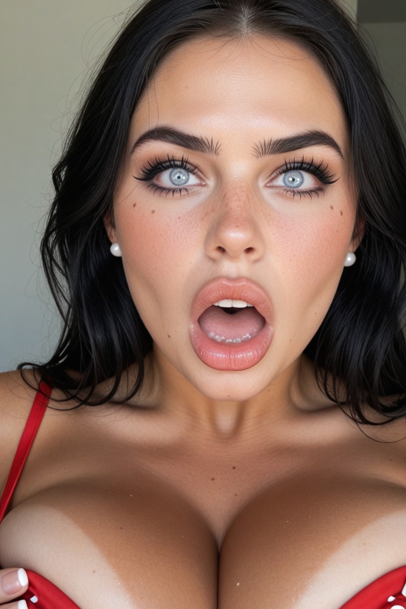 Close Up, Polka Dots, Pink Blushed Cheeks AI Porn