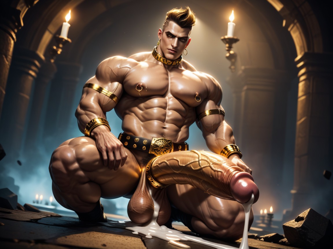 Big Pectorals, Gold Cuff Bracelets, Naked AI Gay Porn