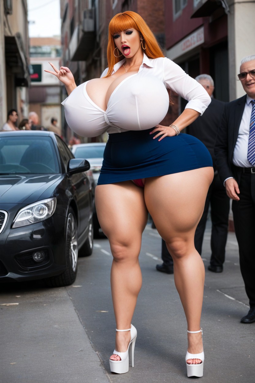 Bottom Up (upskirt), Brunette, Top Pushed Up To Show Tits And Nipples AI Porn