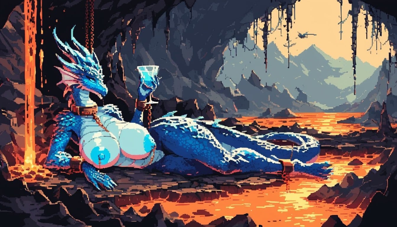 Ice Colored Nipples, Large Woman, White Belly Furry AI Porn