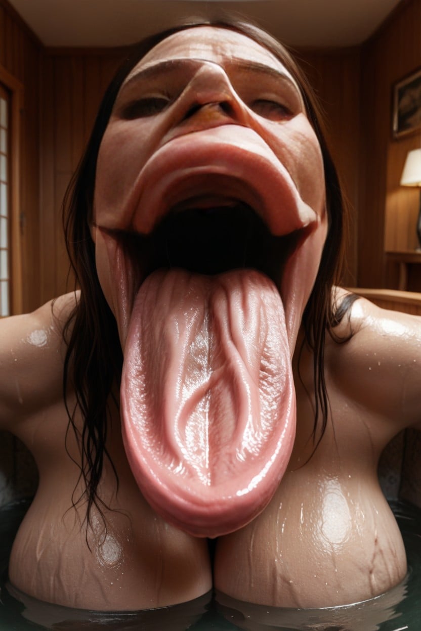 Exaggerated Hyper Puffy Tongue, Wrinkled Tongue, Inside Mouth Visible AI Porn