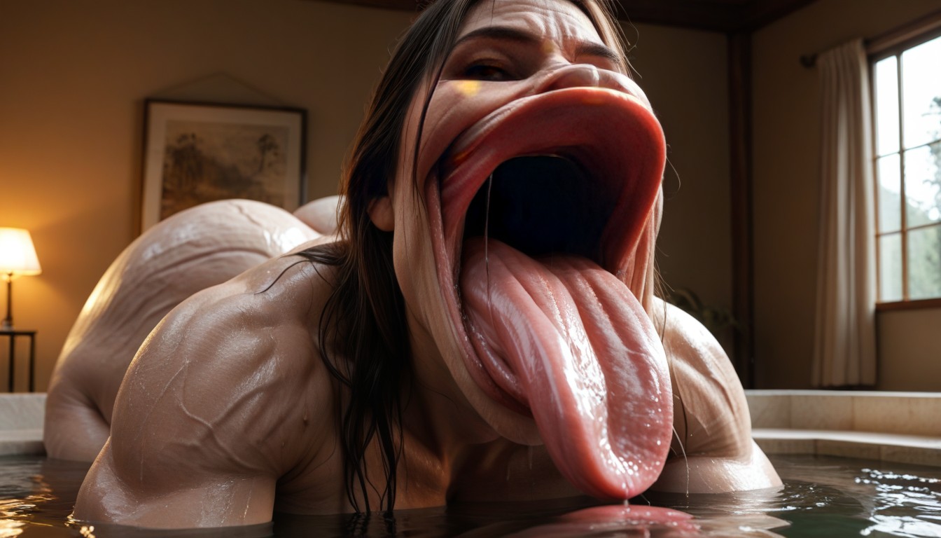 Wrinkled Tongue, Impossibly Huge Tongue, Unrealistically Huge Sweating Puffy Tongue AI Porn