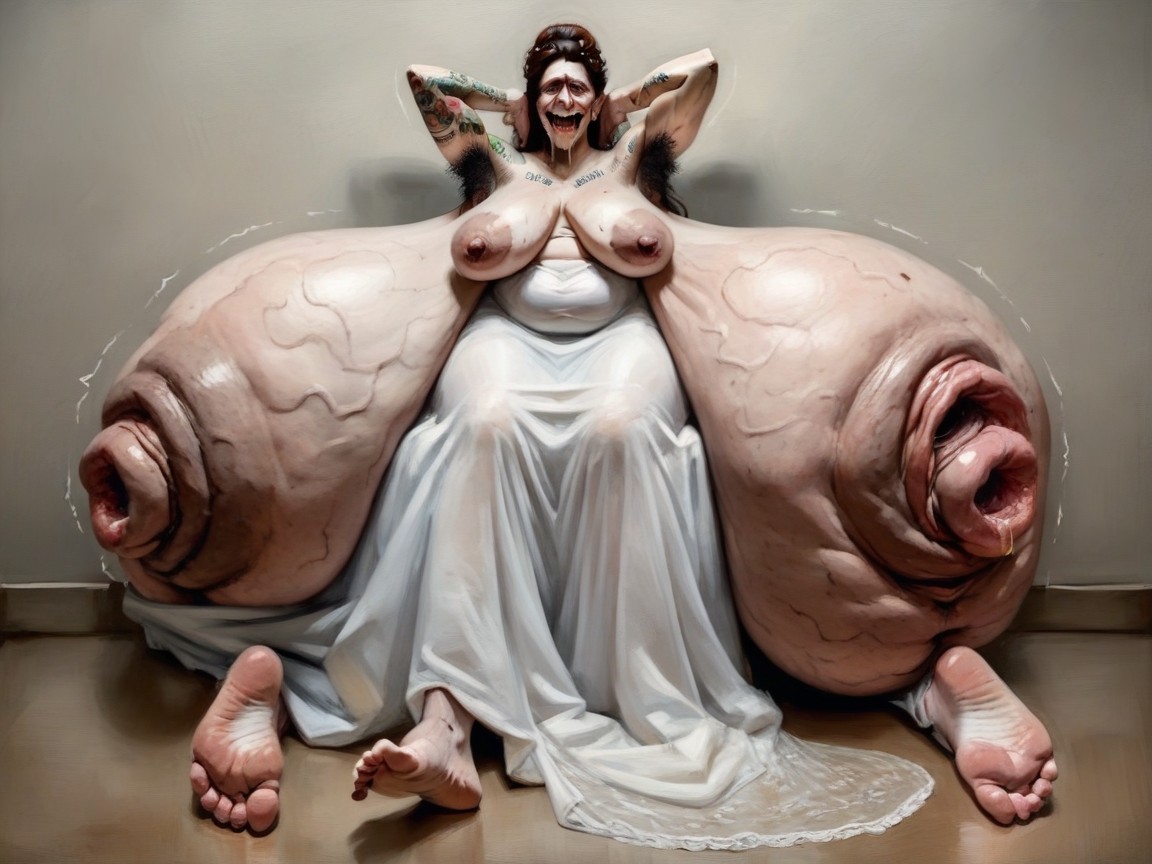 Wedding Dress, Stand Up, Giant Saggy Breasts AI Porn