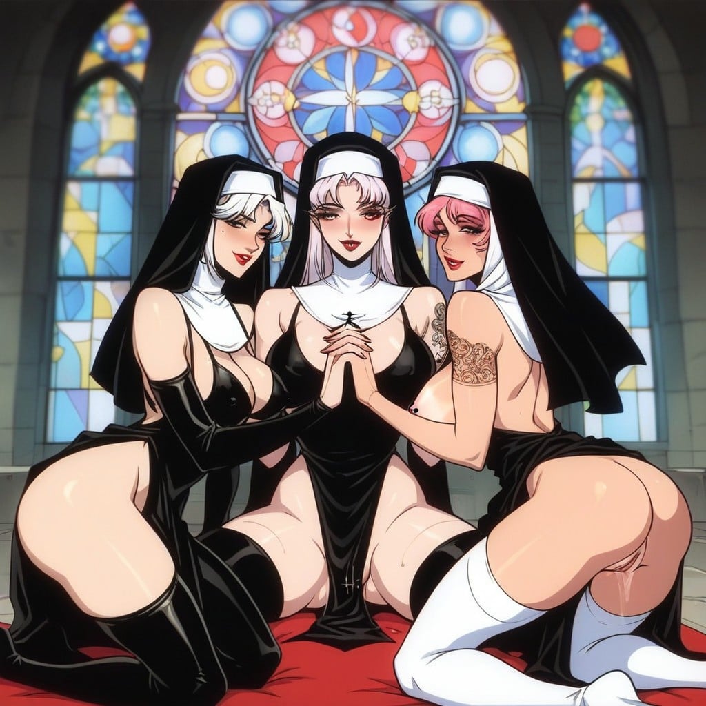 Church, Congregation Of Many Nuns, Pussy Juice Hentai AI Porn