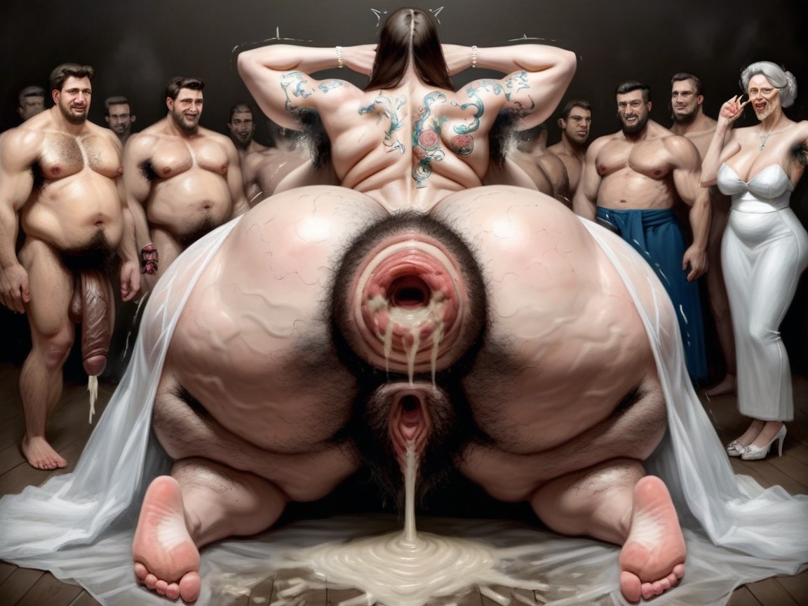 Drooling, Extremely Large Ass, Full Body Tattoo AI Porn