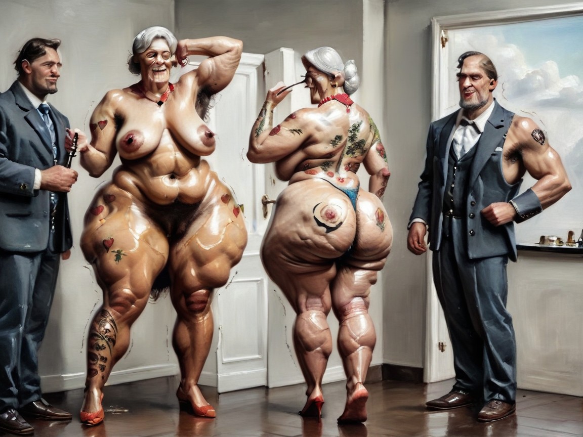 Full Body Tattoo, Giant Saggy Breasts, Orgasm AI Porn
