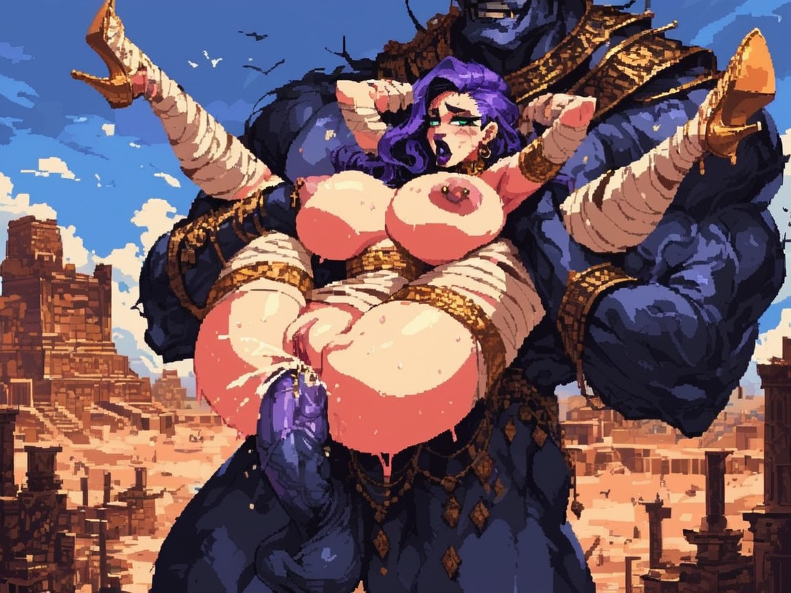 Extremely Beautiful Black Goth Bimbo, Full Nelson, Breasts Busting Out AI Porn
