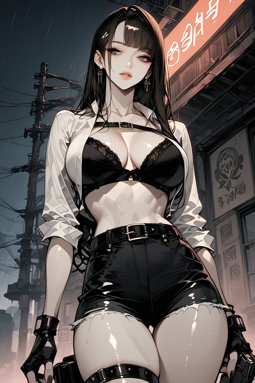 Pale Skin, Hourglass, Showing Bare Neck Hentai AI Porn