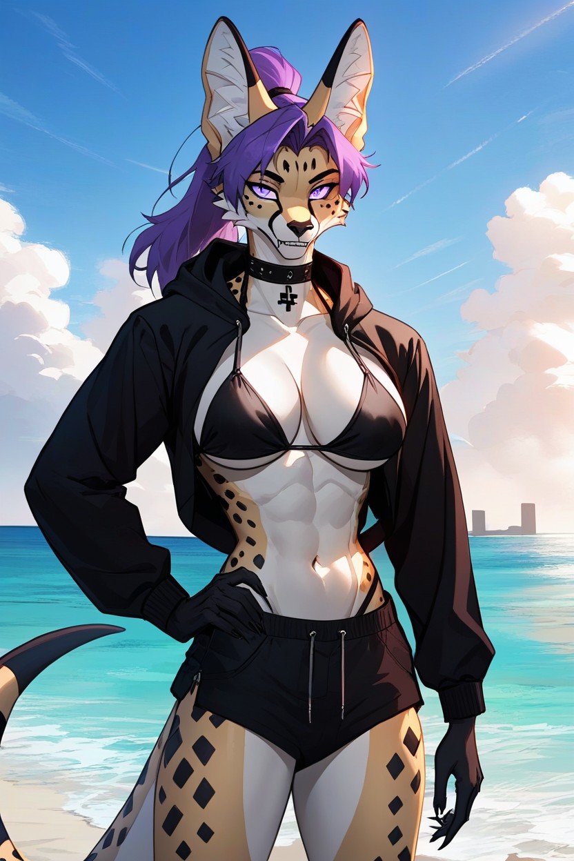 Feline Face, Black Skin, Standing Pose Furry AI Porn