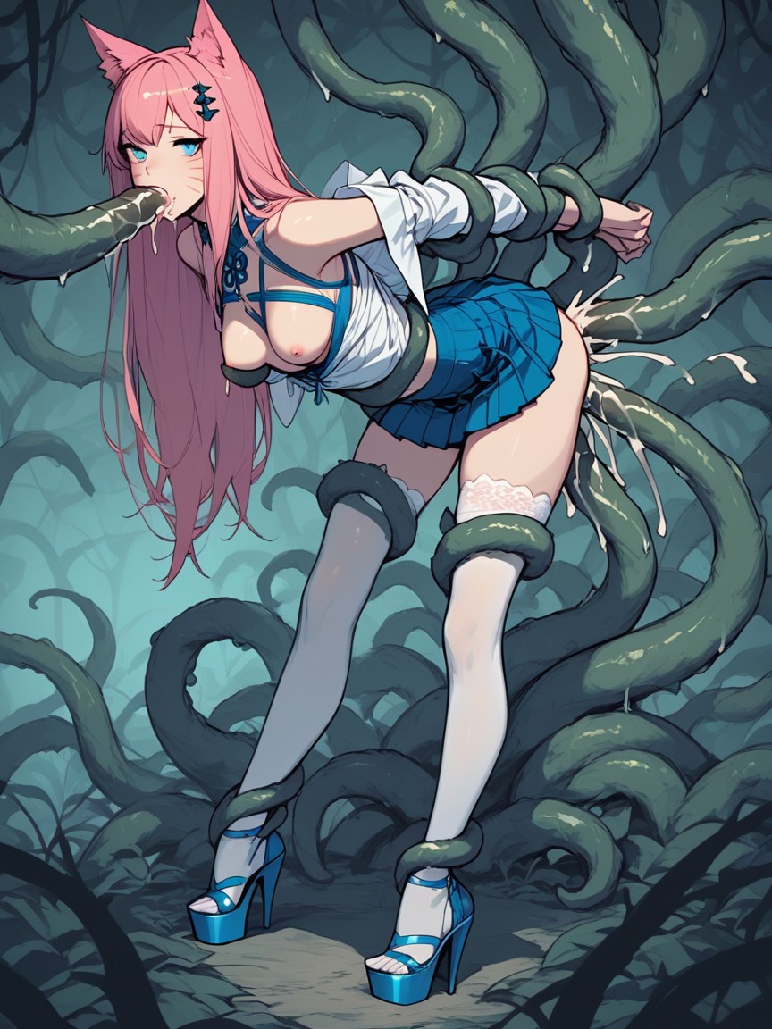 Restrained, Blowjob, Pink Hair Hentai AI Porn