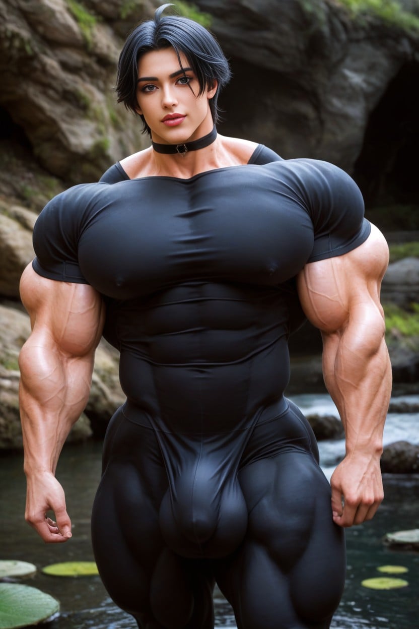 Purple Black Hair, Huge Muscles, Massive Biceps AI Porn