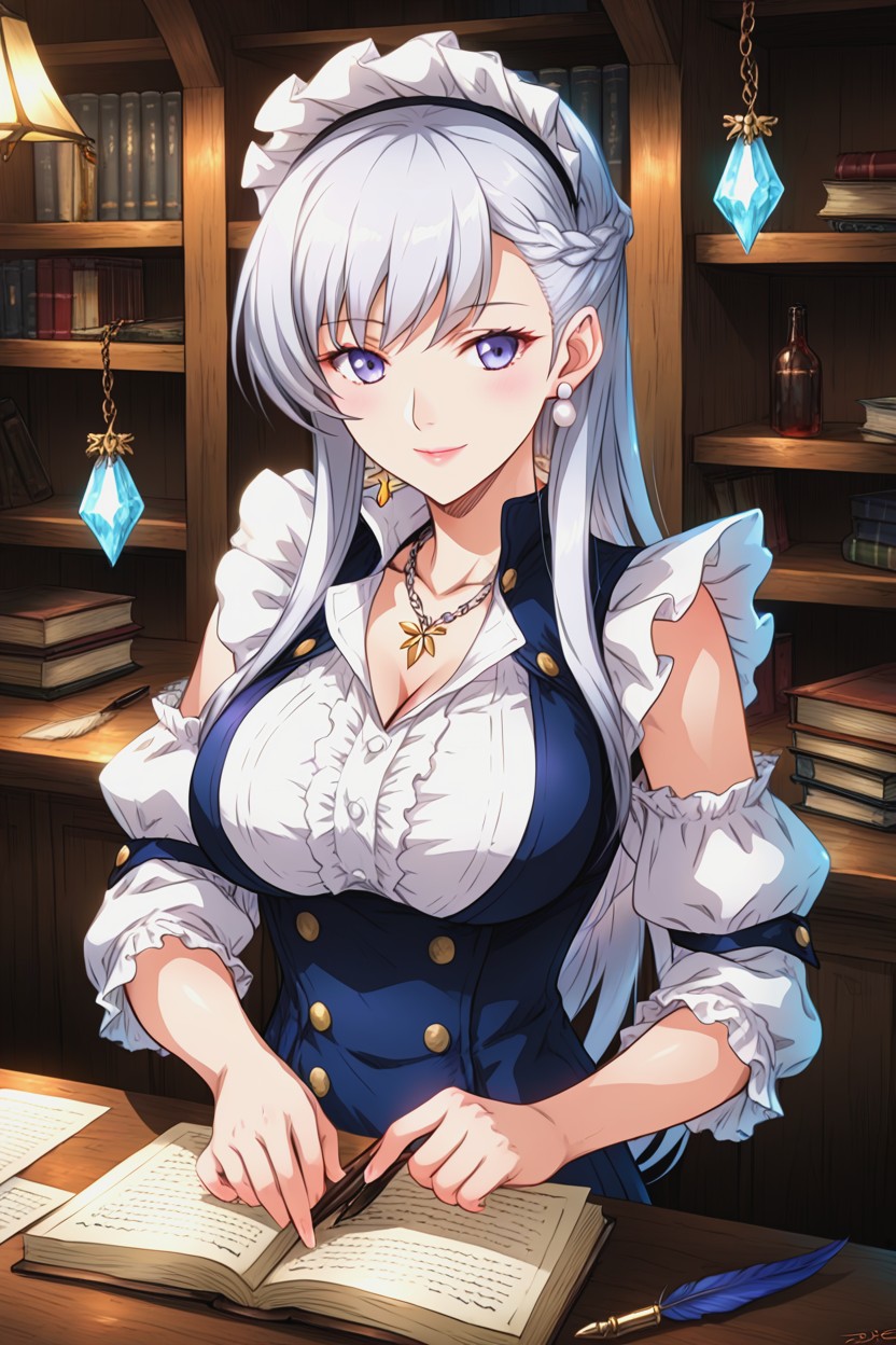 Warmly Welcoming Adventurers At The Guild Counter, Medieval Fantasy Setting, Books On Shelves Hentai AI Porn