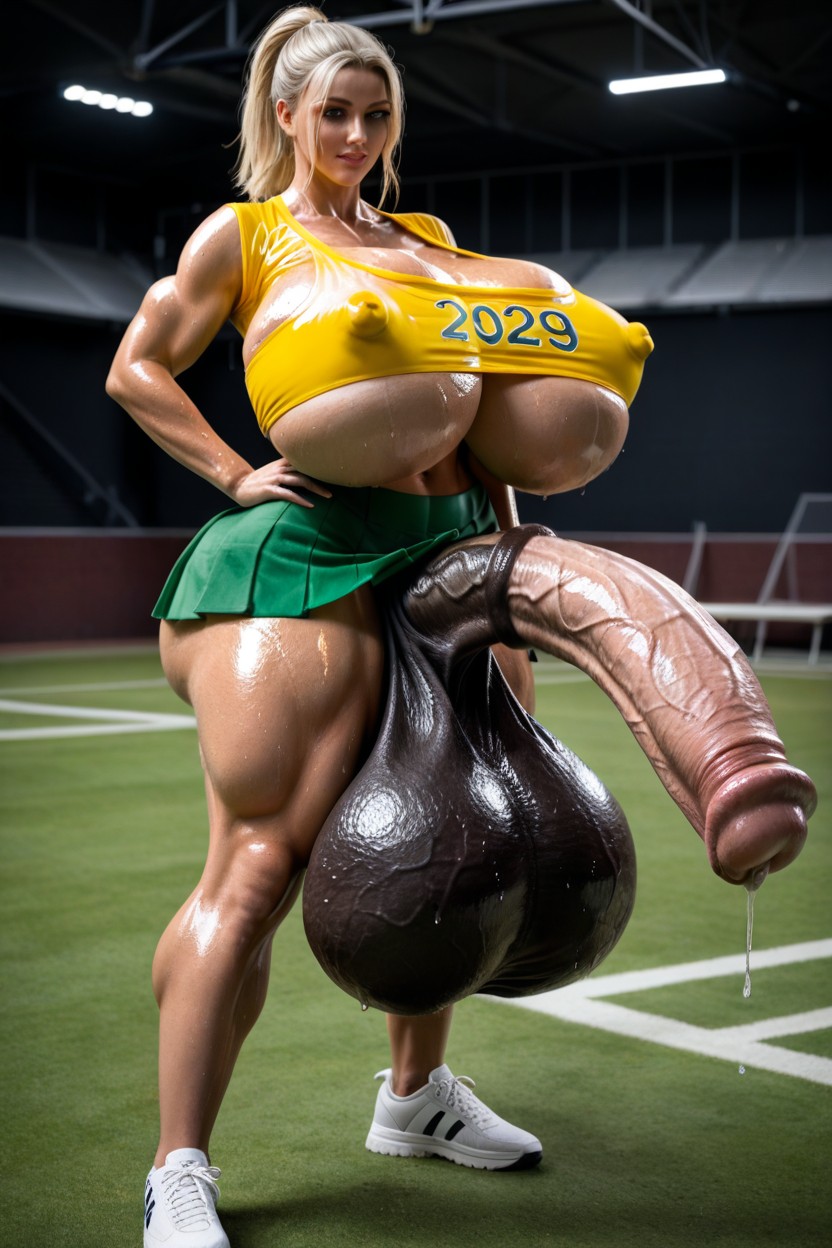 Gigantic Balls Hanging To The Floor, Hyper Cock Growth, Green Skirt Shemale AI Porn