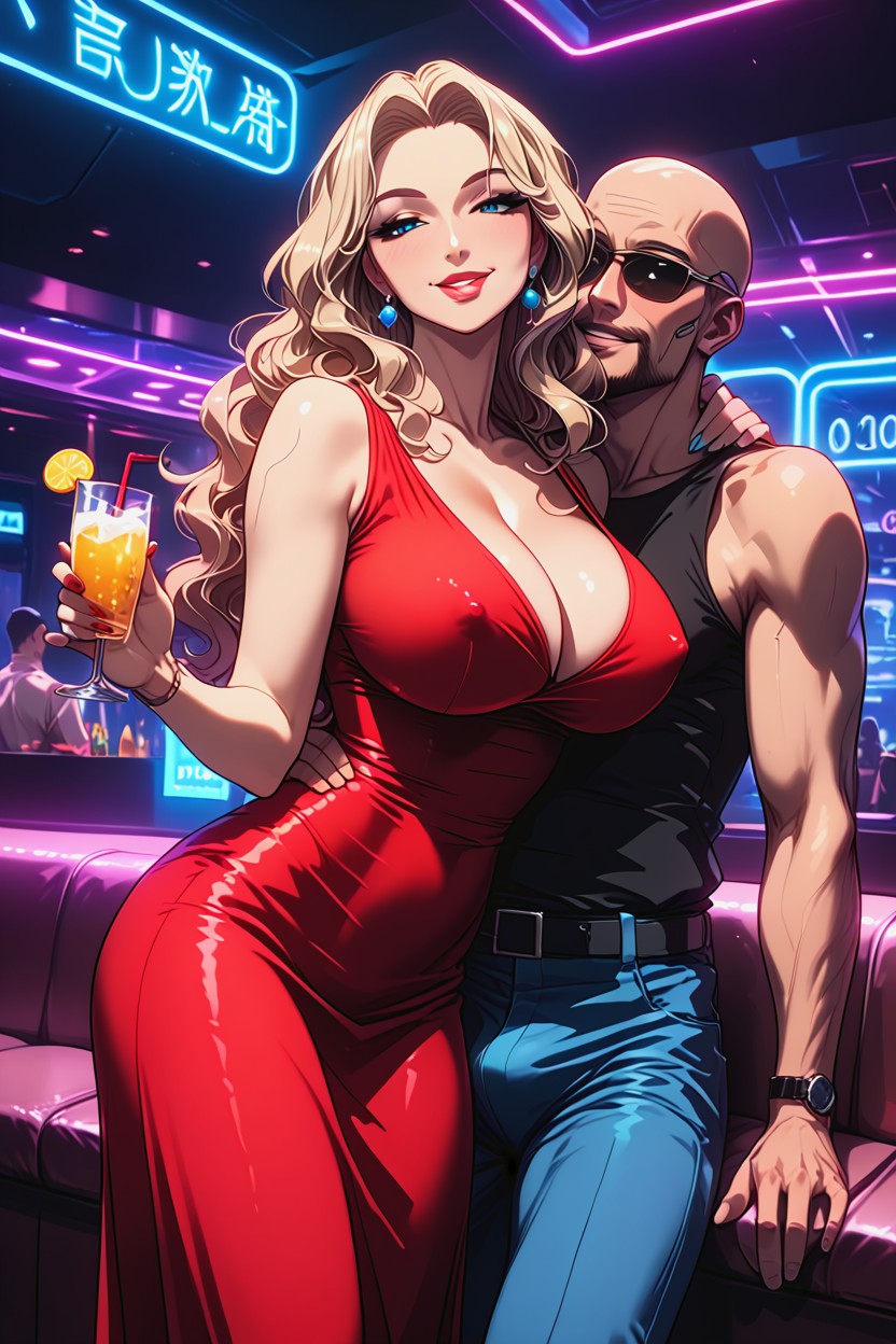 Red Dress, Perfect Detail, Curvy Model Hentai AI Porn