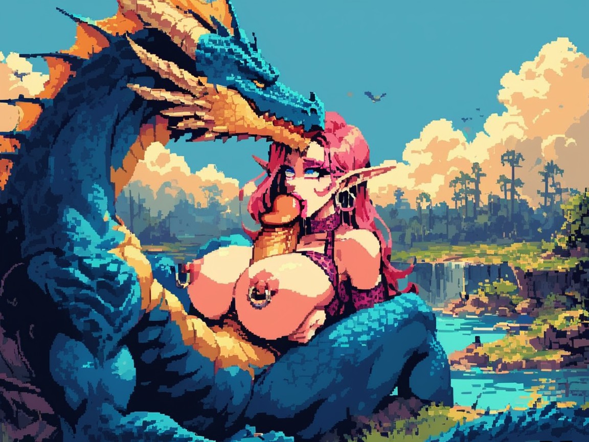 Huge Muscular Yellow Dragon, Titjob, Jerking Off AI Porn