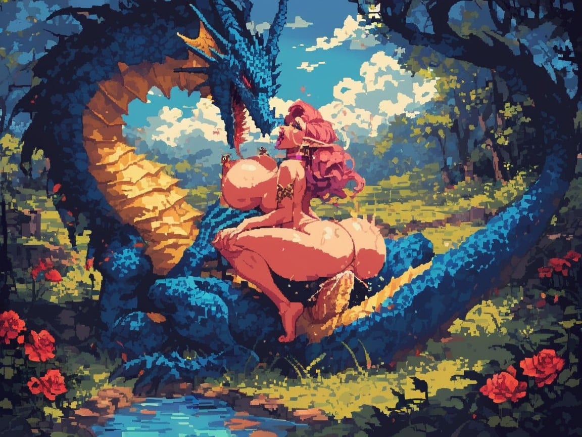 Pink Hair, Location River, Grabbing Breasts AI Porn